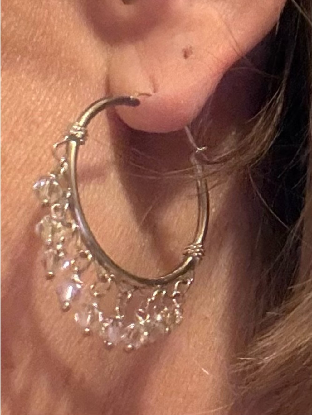 Sterling-Silver Hoop Earrings with Clear Crystal Dangles. Item I. 4 - Picture 2 of 4